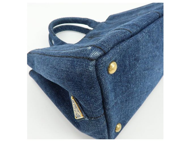PRADA Canapa Mini Triangle Logo Denim 2Way Bag Hand Bag Blue 1BG439 - vista 9
