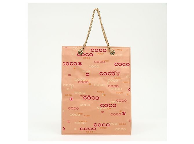 Borsa a tracolla e tote CHANEL COCO in tela e pelle con catena Rosa Arancione - vista 2