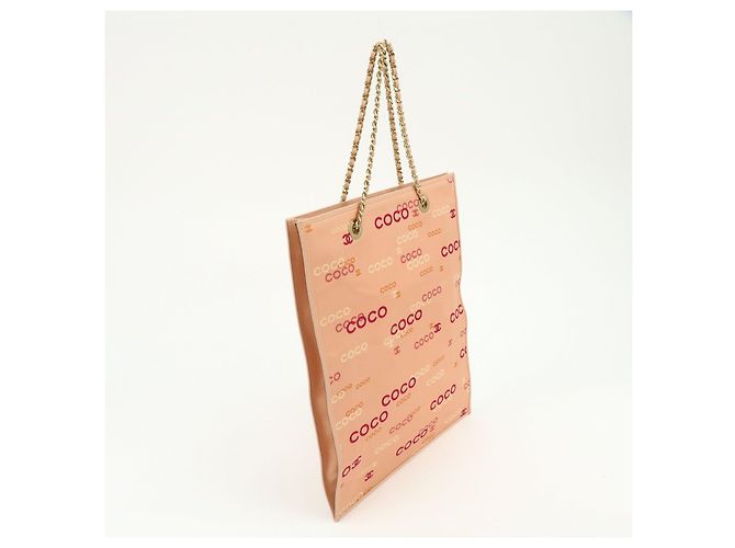 Borsa a tracolla e tote CHANEL COCO in tela e pelle con catena Rosa Arancione - vista 4