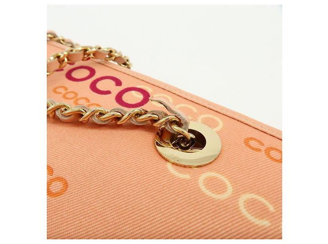 Borsa a tracolla e tote CHANEL COCO in tela e pelle con catena Rosa Arancione - vista 7