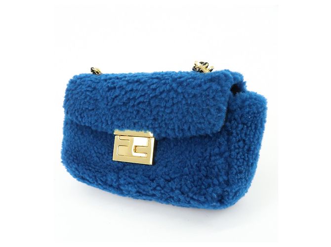 FENDI Mini Be Baguette Borsa a tracolla in pelle Mouton Blue 8M0315 - vista 3