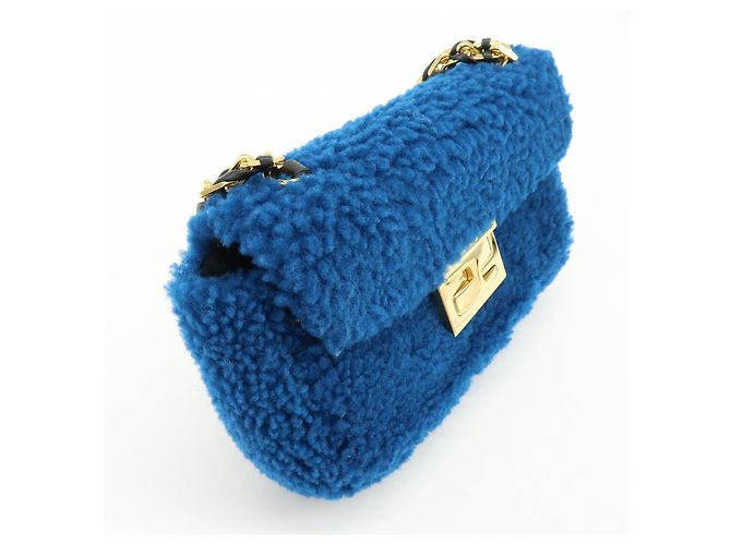 FENDI Mini Be Baguette Borsa a tracolla in pelle Mouton Blue 8M0315 - vista 4