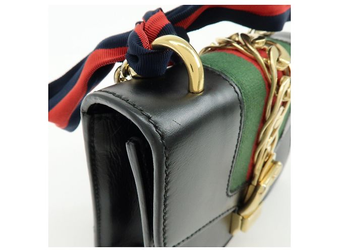Borsa a tracolla e spalla GUCCI Sylvie Sherry in pelle con catena Nera - vista 12