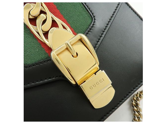 Borsa a tracolla e spalla GUCCI Sylvie Sherry in pelle con catena Nera - vista 16