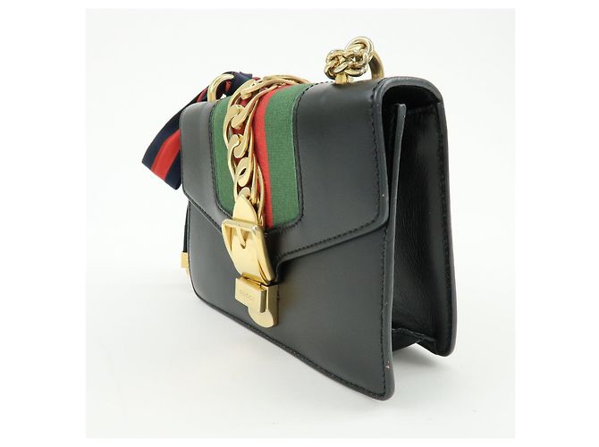 Borsa a tracolla e spalla GUCCI Sylvie Sherry in pelle con catena Nera - vista 3