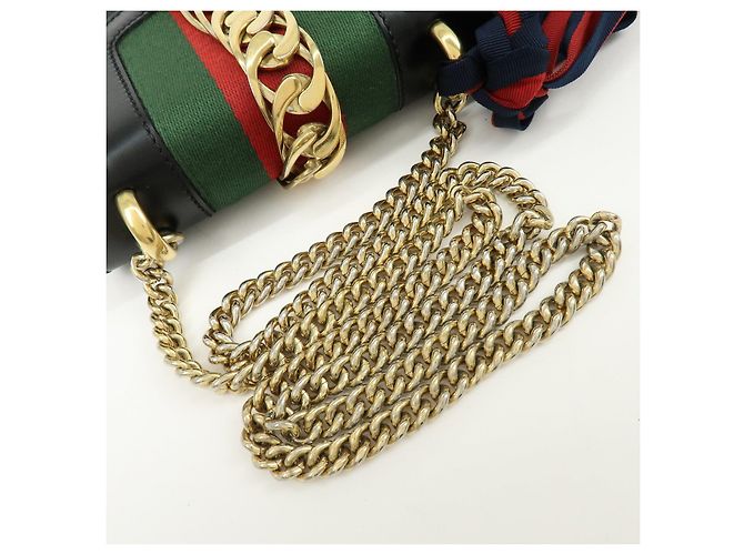 Borsa a tracolla e spalla GUCCI Sylvie Sherry in pelle con catena Nera - vista 7