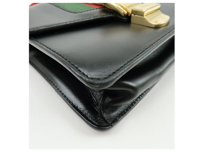 Borsa a tracolla e spalla GUCCI Sylvie Sherry in pelle con catena Nera - vista 8