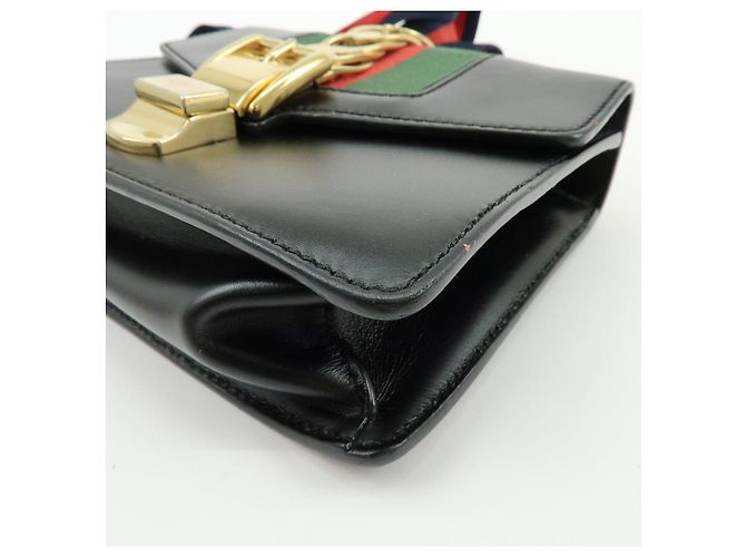 Borsa a tracolla e spalla GUCCI Sylvie Sherry in pelle con catena Nera - vista 9