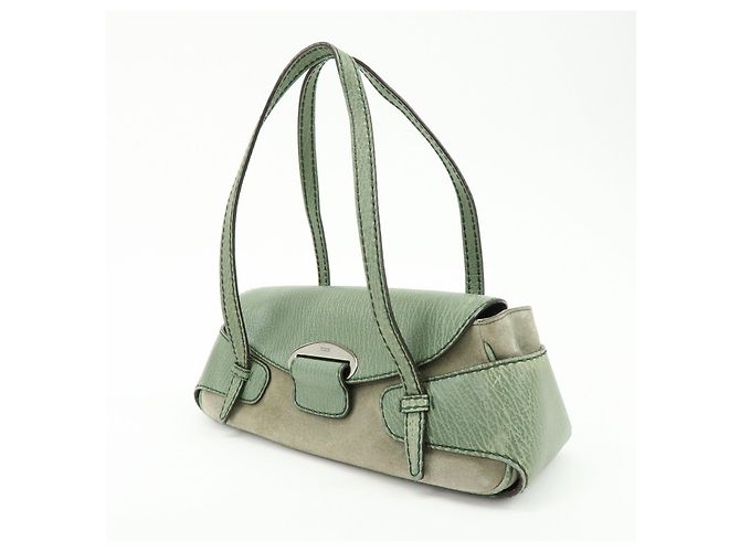 Borsa a mano e a tracolla TOD'S in pelle goffrata e suede Verde Salvia - vista 3