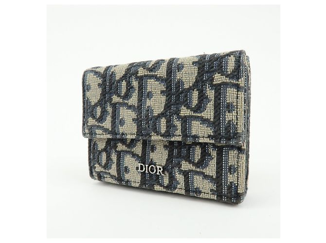 Christian Dior Oblique Jacquard Canvas Leather Tri-fold Compact Wallet - view 3