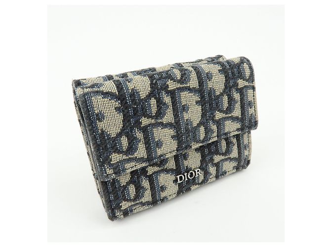 Christian Dior Oblique Jacquard Canvas Leather Tri-fold Compact Wallet - view 4
