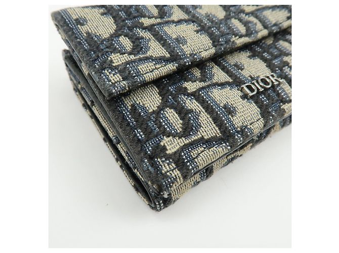 Christian Dior Oblique Jacquard Canvas Leather Tri-fold Compact Wallet - view 7