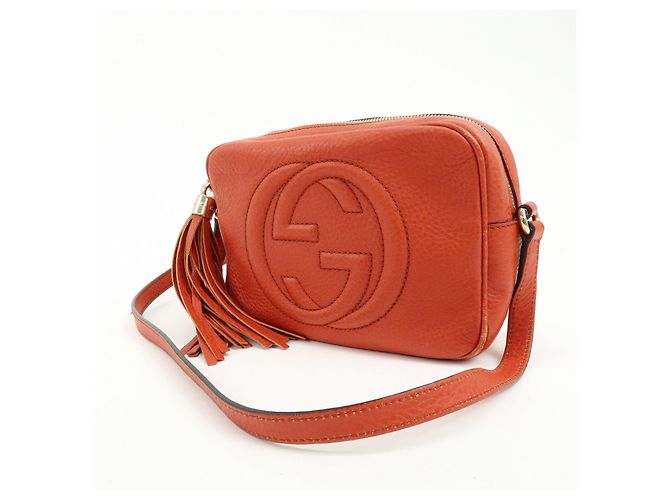 GUCCI SOHO Borsa a tracolla in pelle con catena Interlocking G Orange 308364 - vista 3