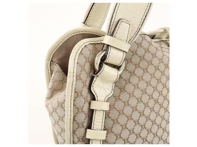 Céline Borsa a tracolla CELINE Macadam Bittersweet in tela e pelle Beige Ivory - vista 17