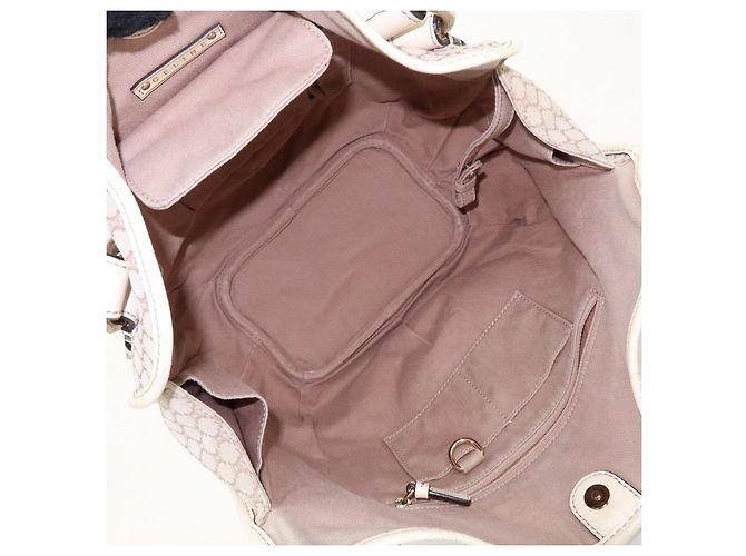 Céline Borsa a tracolla CELINE Macadam Bittersweet in tela e pelle Beige Ivory - vista 20
