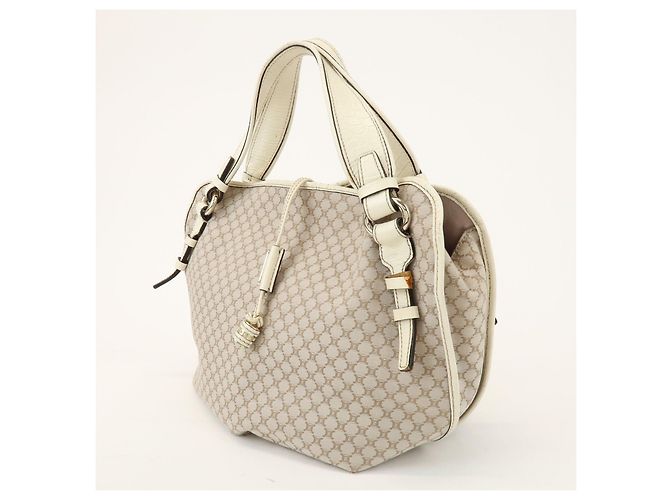 Céline Borsa a tracolla CELINE Macadam Bittersweet in tela e pelle Beige Ivory - vista 3