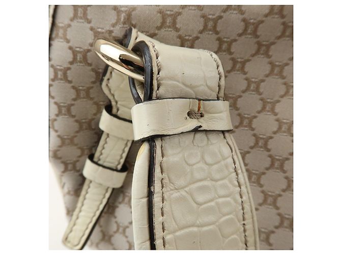 Céline Borsa a tracolla CELINE Macadam Bittersweet in tela e pelle Beige Ivory - vista 9