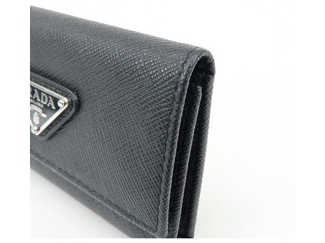 PRADA Triangle Logo Saffiano Leather Key Case Key Ring Black 1PG004 - view 10