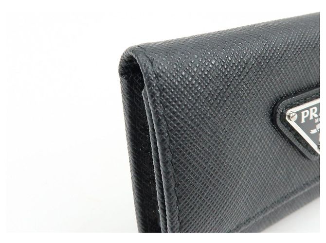 PRADA Triangle Logo Saffiano Leather Key Case Key Ring Black 1PG004 - view 11