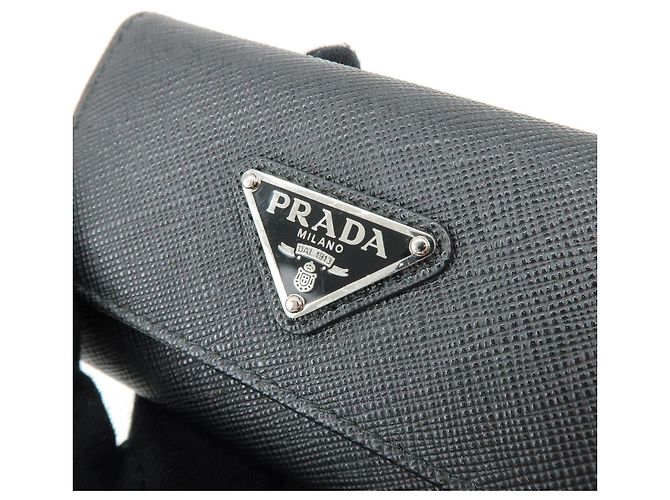 PRADA Triangle Logo Saffiano Leather Key Case Key Ring Black 1PG004 - view 12