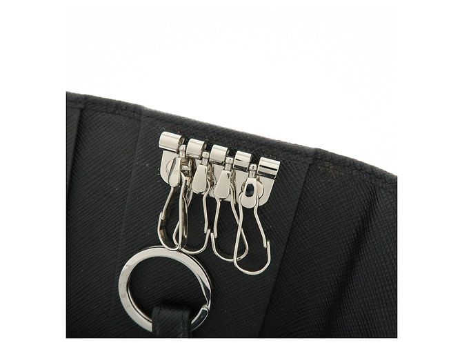 PRADA Triangle Logo Saffiano Leather Key Case Key Ring Black 1PG004 - view 14