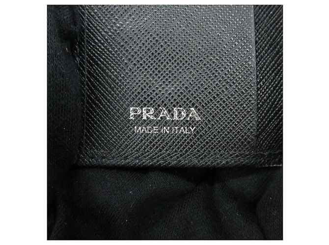PRADA Triangle Logo Saffiano Leather Key Case Key Ring Black 1PG004 - view 17