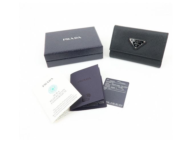 PRADA Triangle Logo Saffiano Leather Key Case Key Ring Black 1PG004 - view 18