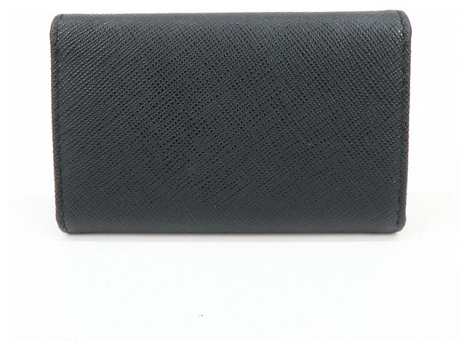 PRADA Triangle Logo Saffiano Leather Key Case Key Ring Black 1PG004 - view 2