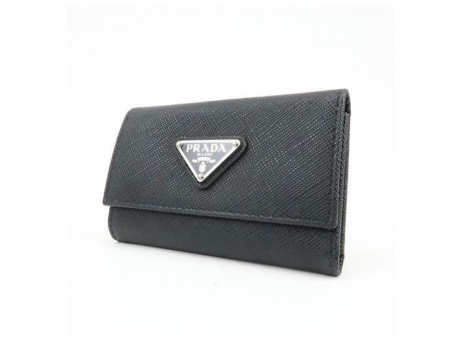 PRADA Triangle Logo Saffiano Leather Key Case Key Ring Black 1PG004 - view 3
