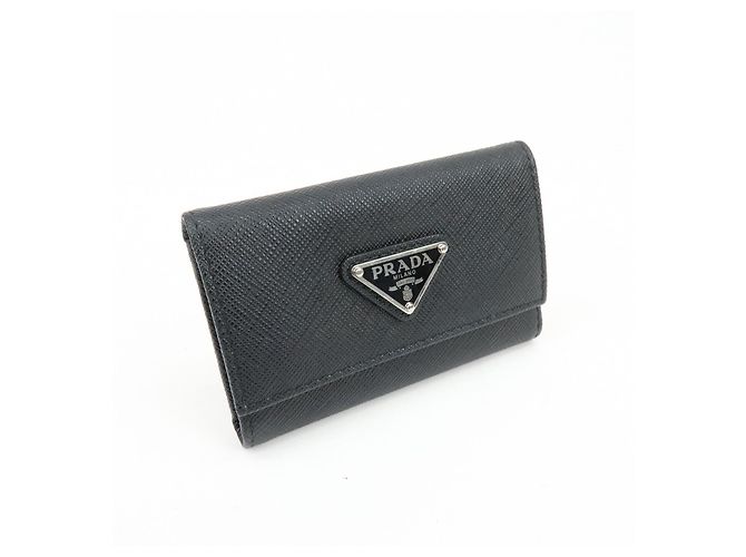 PRADA Triangle Logo Saffiano Leather Key Case Key Ring Black 1PG004 - view 4