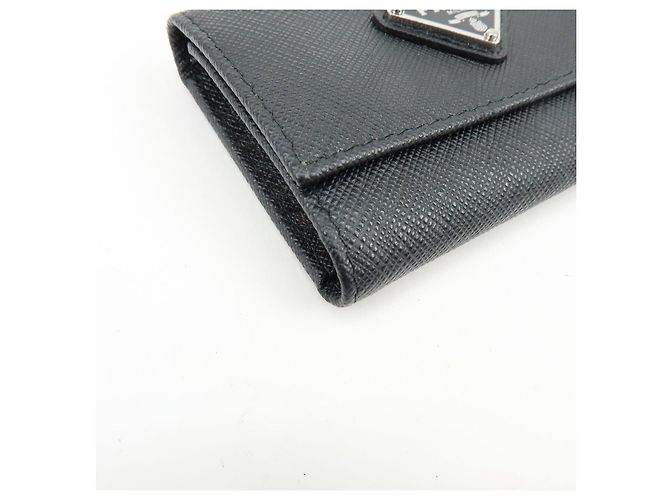 PRADA Triangle Logo Saffiano Leather Key Case Key Ring Black 1PG004 - view 6