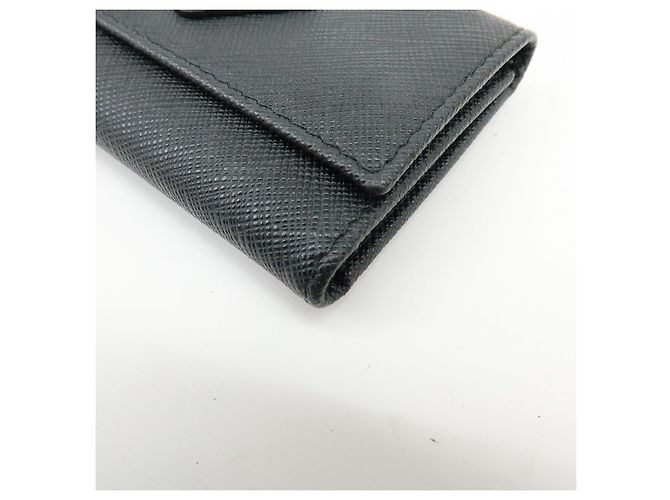 PRADA Triangle Logo Saffiano Leather Key Case Key Ring Black 1PG004 - view 7