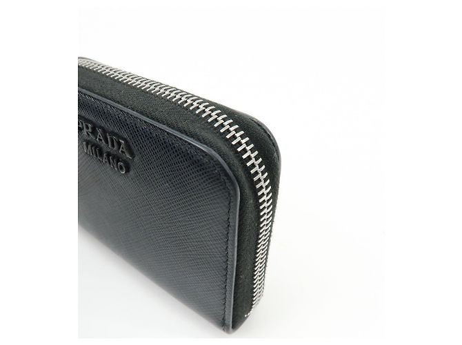 PRADA Cartera Compacta de Cuir Saffiano Monedero Tarjetero Negro - vista 10