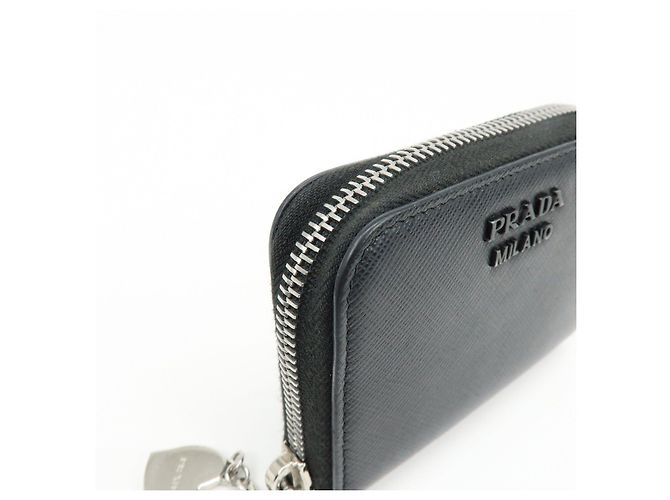 PRADA Cartera Compacta de Cuir Saffiano Monedero Tarjetero Negro - vista 11