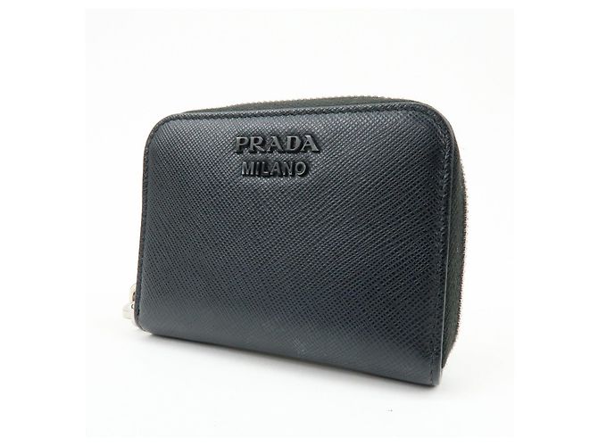 PRADA Cartera Compacta de Cuir Saffiano Monedero Tarjetero Negro - vista 3