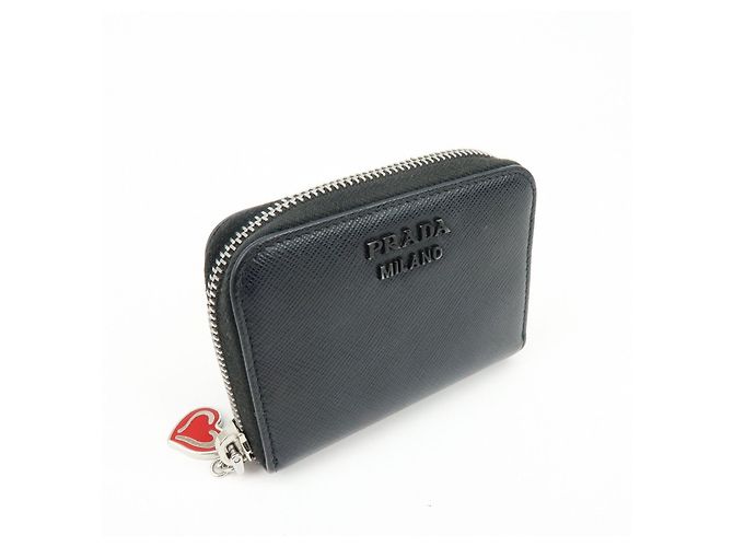 PRADA Cartera Compacta de Cuir Saffiano Monedero Tarjetero Negro - vista 4