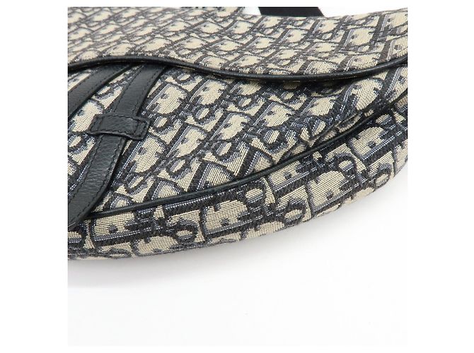 Borsa vita Christian Dior Saddle Oblique Canvas Leather Black Beige - vista 11