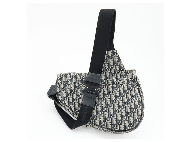 Borsa vita Christian Dior Saddle Oblique Canvas Leather Black Beige - vista 2