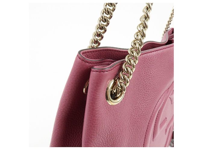 Borsa a tracolla in pelle con catena GUCCI SOHO Interlocking G Purple 308982 - vista 13