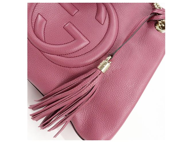 Borsa a tracolla in pelle con catena GUCCI SOHO Interlocking G Purple 308982 - vista 14