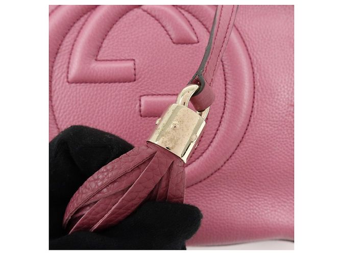 Borsa a tracolla in pelle con catena GUCCI SOHO Interlocking G Purple 308982 - vista 15