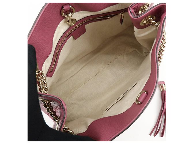 Borsa a tracolla in pelle con catena GUCCI SOHO Interlocking G Purple 308982 - vista 17