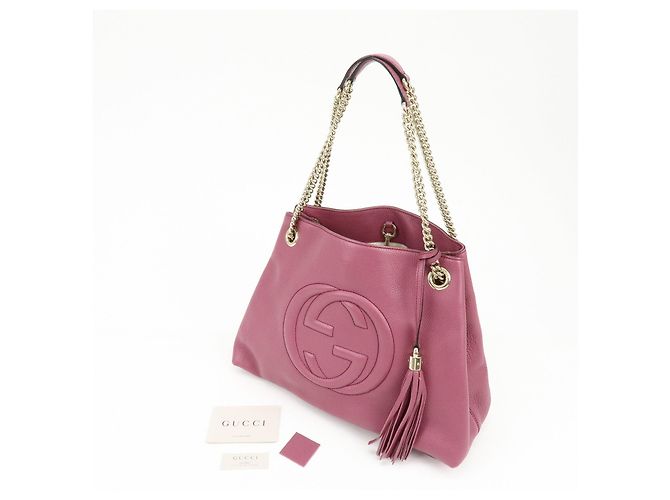 Borsa a tracolla in pelle con catena GUCCI SOHO Interlocking G Purple 308982 - vista 22