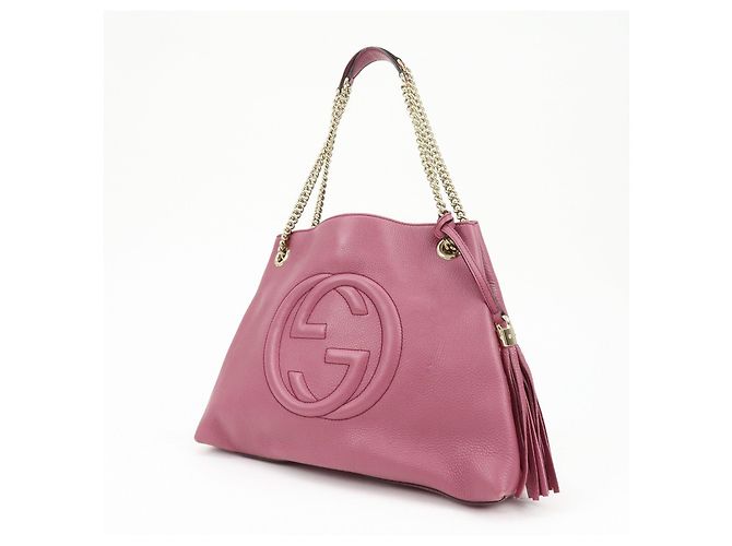 Borsa a tracolla in pelle con catena GUCCI SOHO Interlocking G Purple 308982 - vista 3