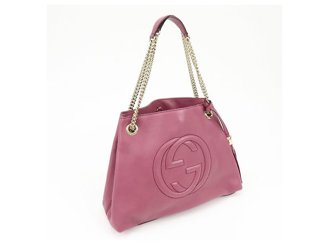 Borsa a tracolla in pelle con catena GUCCI SOHO Interlocking G Purple 308982 - vista 4