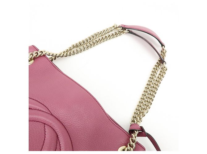 Borsa a tracolla in pelle con catena GUCCI SOHO Interlocking G Purple 308982 - vista 6