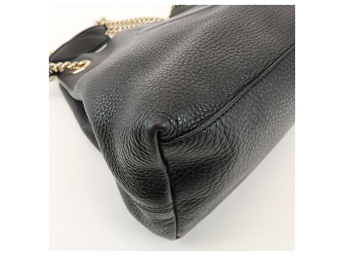 GUCCI SOHO Borsa a tracolla in pelle con catena e G intrecciate Nero 308982 - vista 12