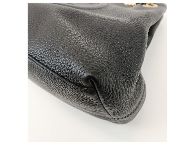 GUCCI SOHO Borsa a tracolla in pelle con catena e G intrecciate Nero 308982 - vista 13