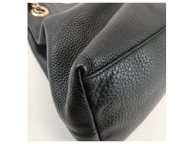 GUCCI SOHO Borsa a tracolla in pelle con catena e G intrecciate Nero 308982 - vista 14