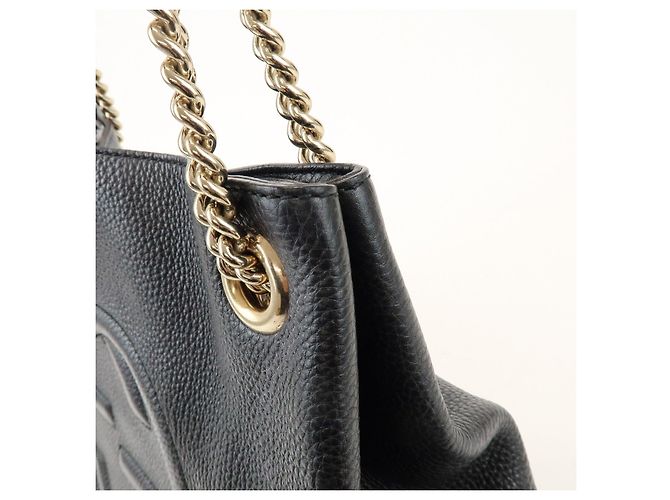 GUCCI SOHO Borsa a tracolla in pelle con catena e G intrecciate Nero 308982 - vista 16